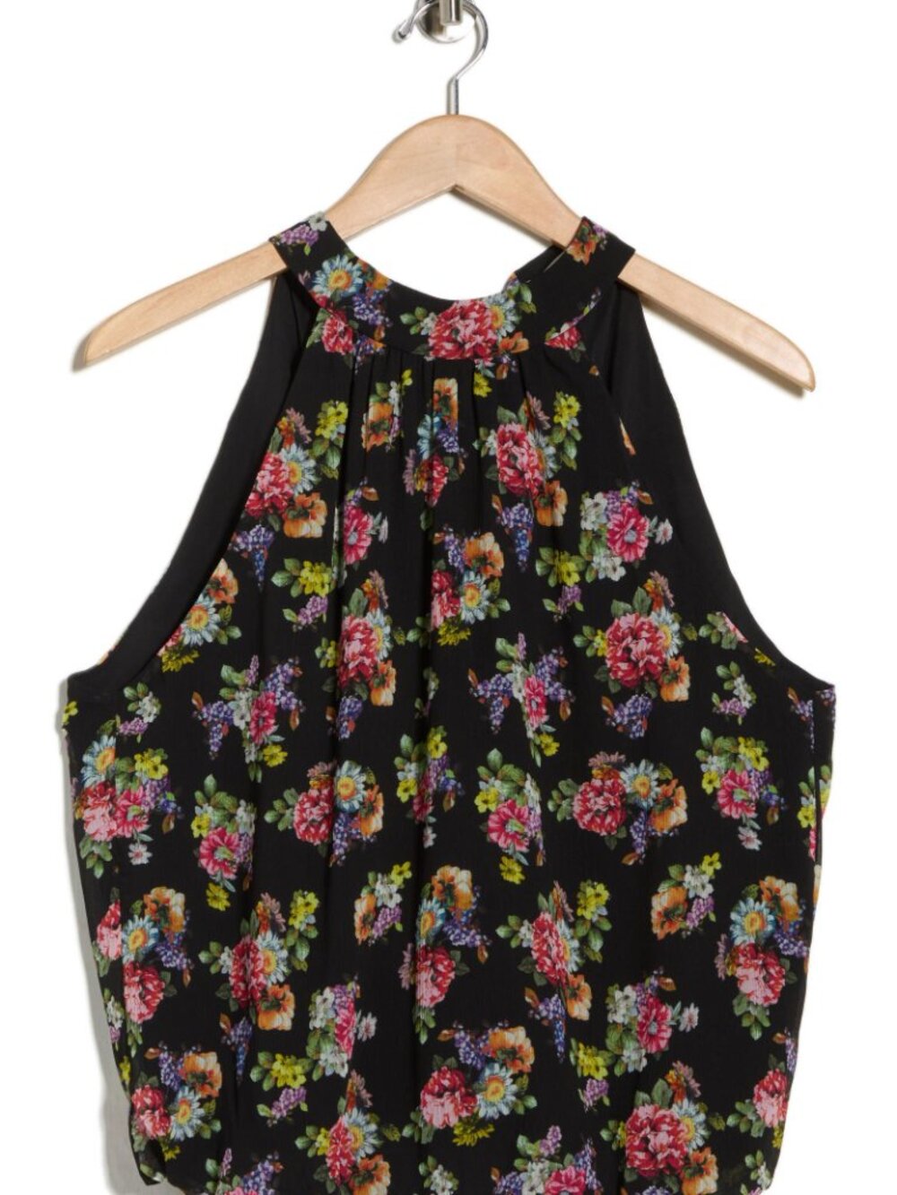 NWT ALICE + OLIVIA Maris Floral Halter Top Magnolia Black Tie Back Small - Picture 3 of 4